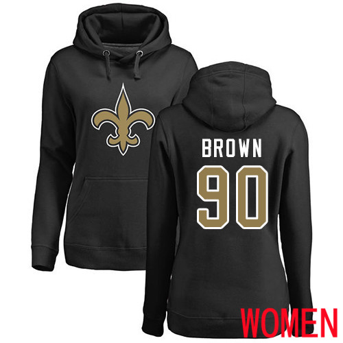 New Orleans Saints Black Women Malcom Brown Name and Number Logo NFL Football #90 Pullover Hoodie Sweatshirts